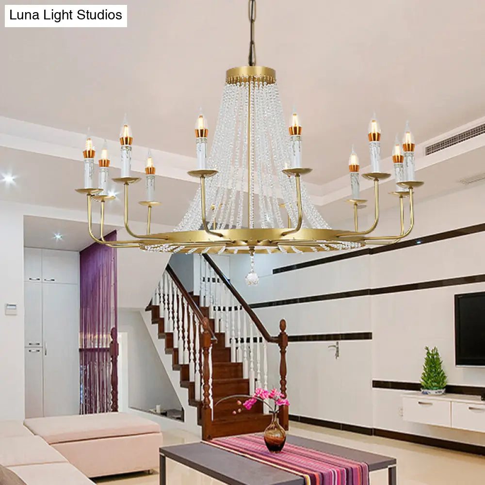 Modern Crystal Chandelier Pendant With Tassels - 5/8/12 Lights Brass Ceiling Lamp 12 /