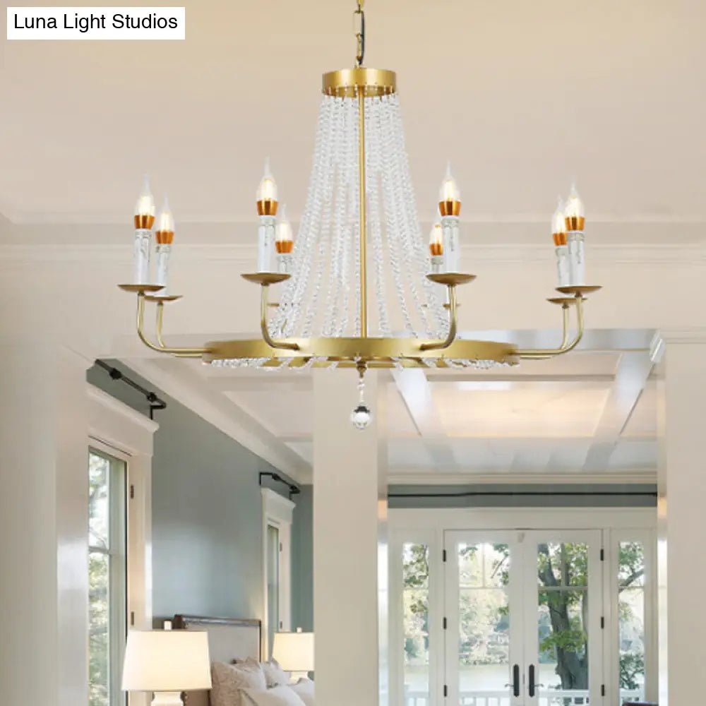 Modern Crystal Chandelier Pendant With Tassels - 5/8/12 Lights Brass Ceiling Lamp