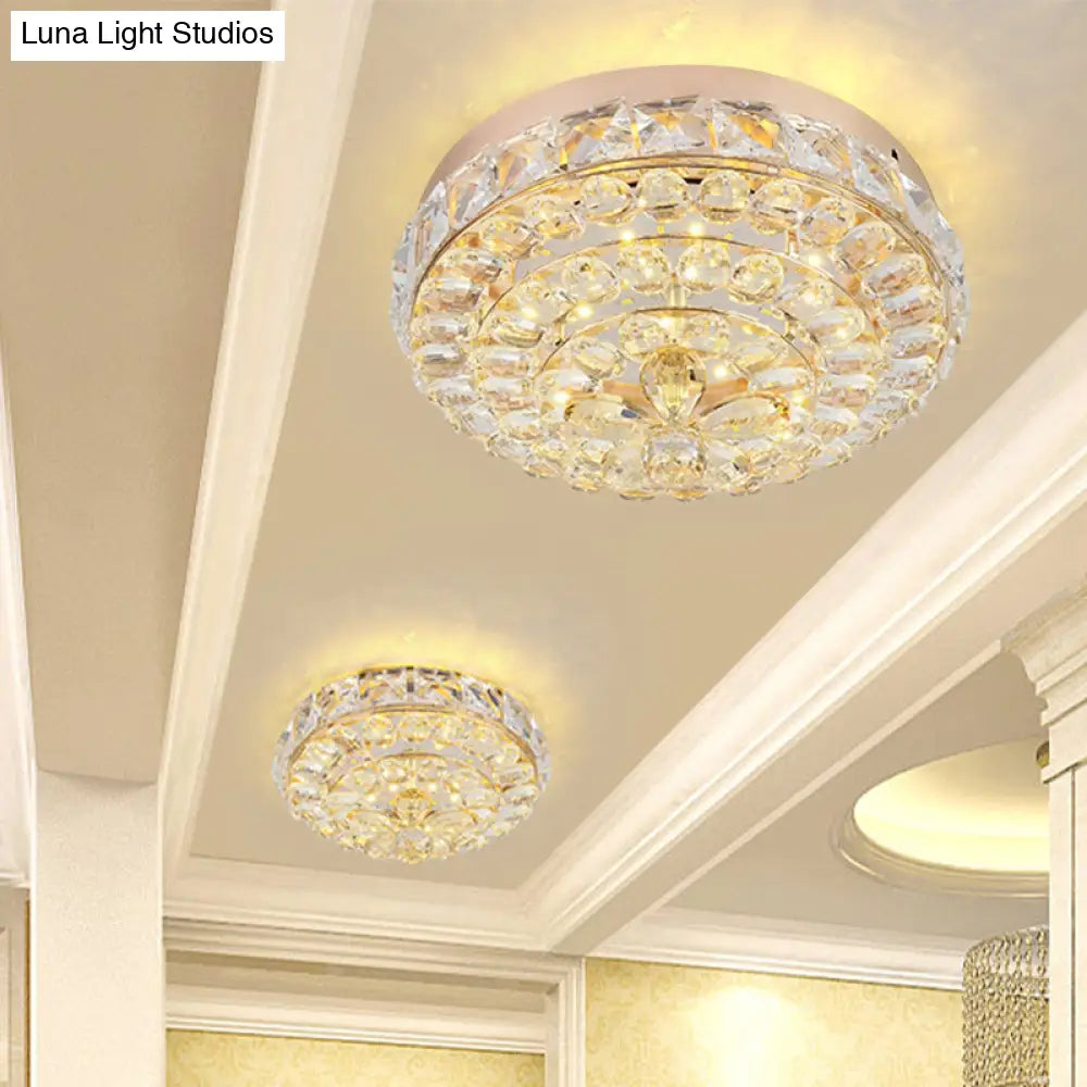 Stunning Gold Flush Mount Crystal Led Ceiling Light With Blossom Design In Warm/White