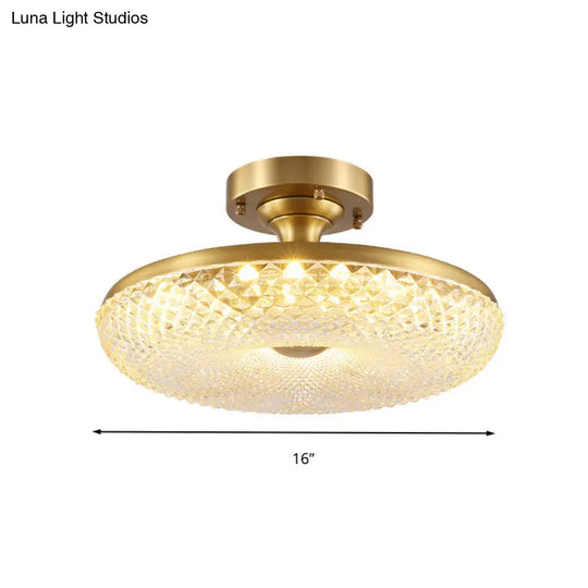 Stunning Led Crystal Ceiling Light With Gold Finish - Donut Semi Flush Mount Lamp