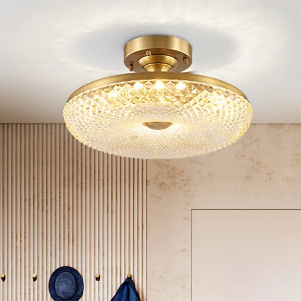 Stunning Led Crystal Ceiling Light With Gold Finish - Donut Semi Flush Mount Lamp