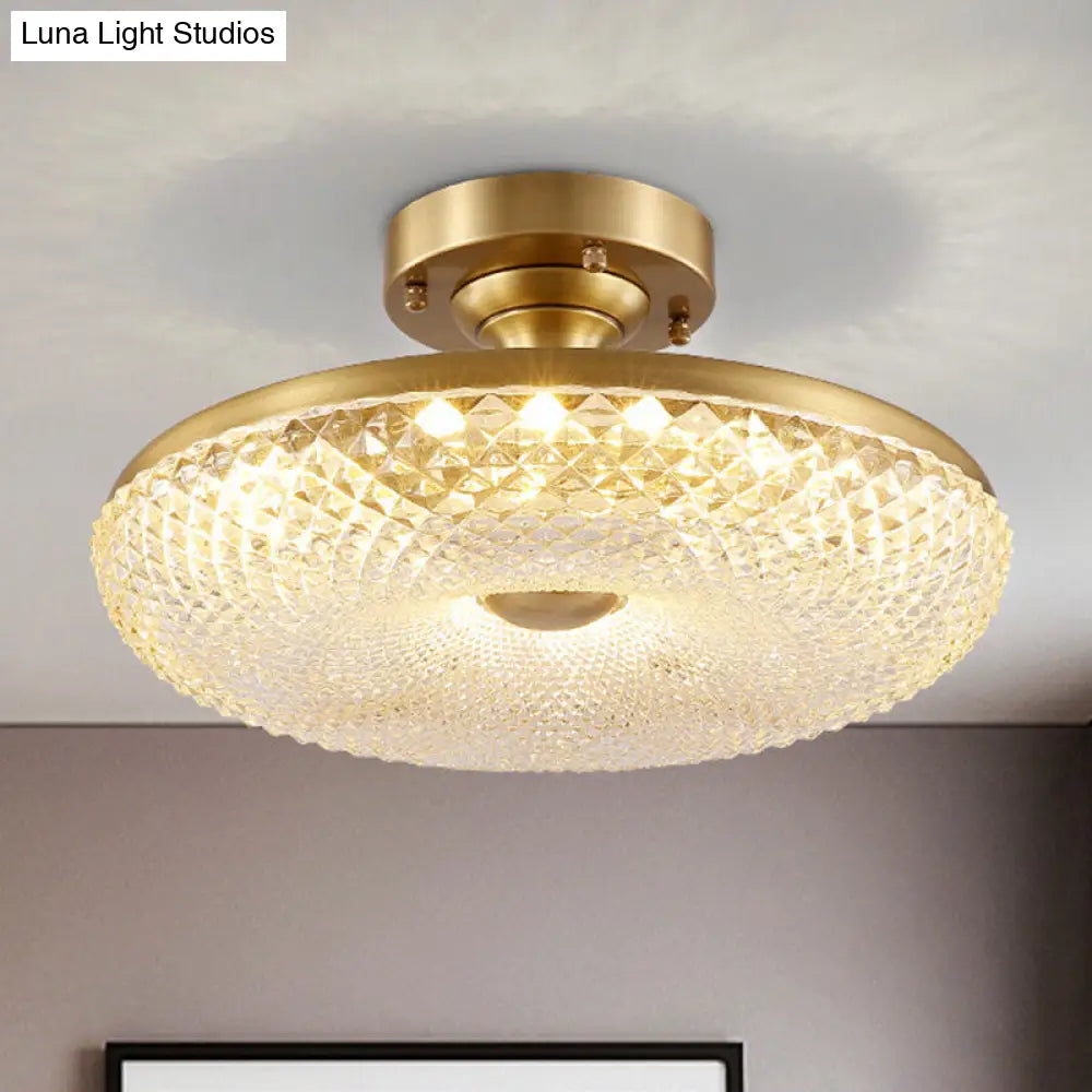 Stunning Led Crystal Ceiling Light With Gold Finish - Donut Semi Flush Mount Lamp