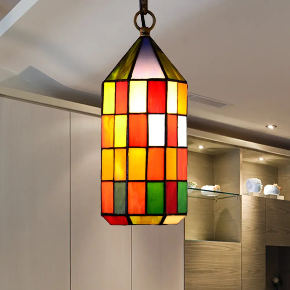 Stunning Multicolored Stained Glass Pendant Light For Bedroom And Living Room Red-Yellow-Green