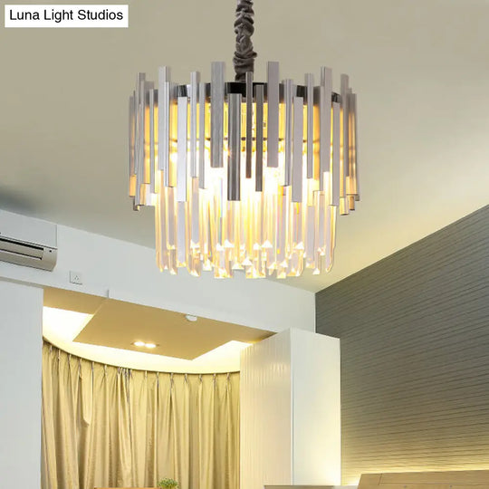 Stunning Silver/Gold Pendant Lamp With Crystal Prism - 6-Bulb Suspension For Bedroom Silver