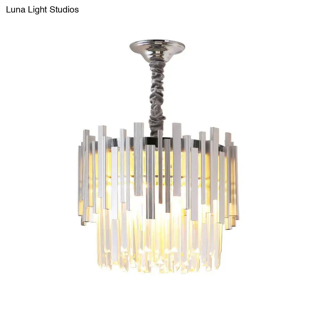 Stunning Silver/Gold Pendant Lamp With Crystal Prism - 6-Bulb Suspension For Bedroom