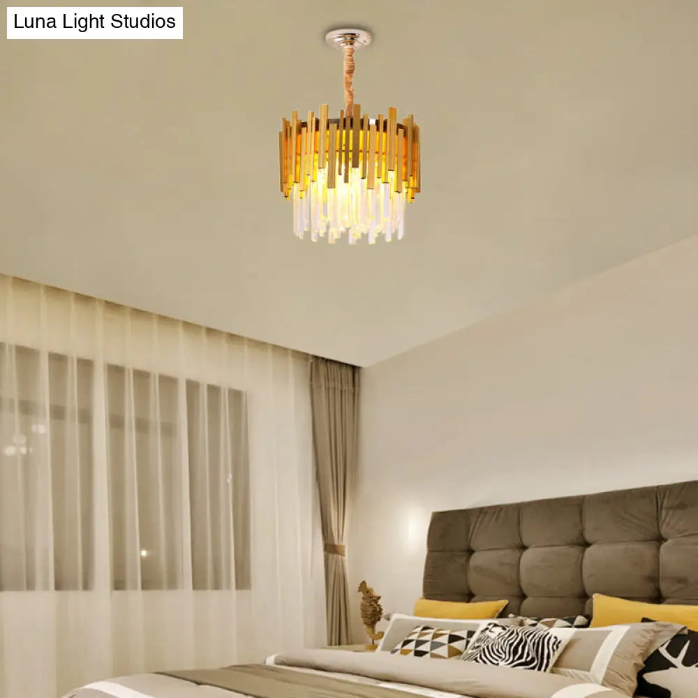 Stunning Silver/Gold Pendant Lamp With Crystal Prism - 6-Bulb Suspension For Bedroom Gold