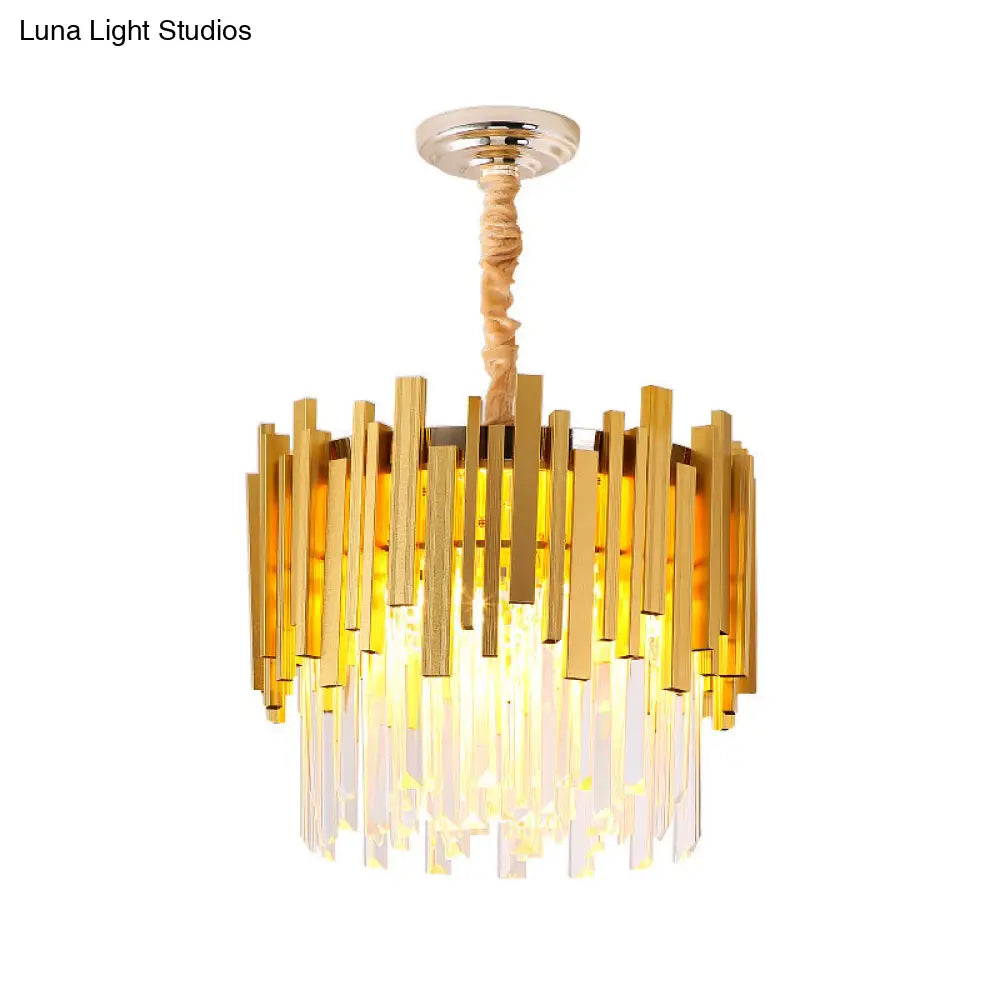 Stunning Silver/Gold Pendant Lamp With Crystal Prism - 6-Bulb Suspension For Bedroom