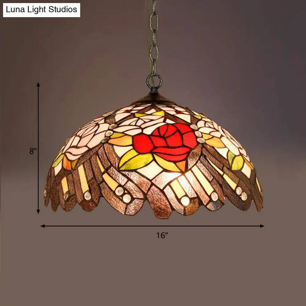 Stunning Stained Glass Pendant Lamp - Flower/Cone Design 1-Light Mediterranean Black Finish