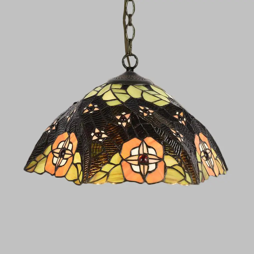 Stunning Stained Glass Pendant Lamp - Flower/Cone Design 1-Light Mediterranean Black Finish