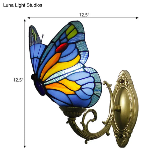 Stunning Stained Glass Wall Sconce Light: Tiffany 1 Head Mount Lamp With Curved Arm & Geometric