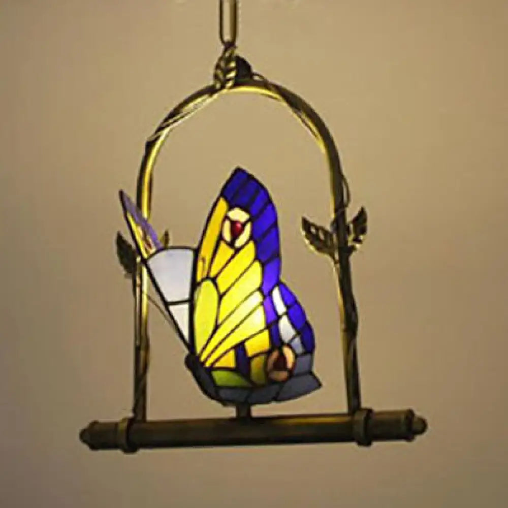 Stunning Tiffany Style Butterfly Pendant Light - Warm Brass Suspension Lighting For Balcony