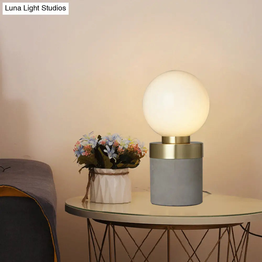 Stylish 1 Light Gray Table Lamp With Frosted Glass & Cement Base - Global Modern Lighting