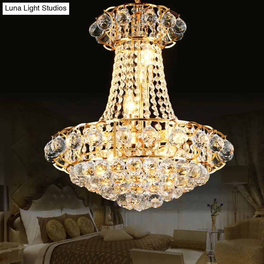 Contemporary Crystal Dome Chandelier - 10-Light Gold Ceiling Hanging Fixture