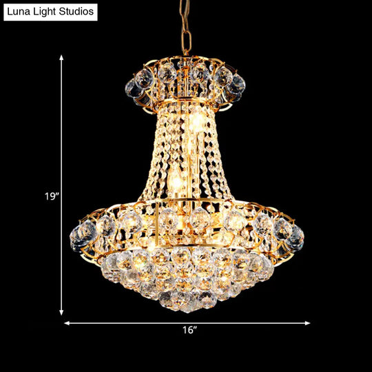 Stylish 10-Light Modern Chandelier With Crystal Shade – Gold Dome Hanging Ceiling Fixture