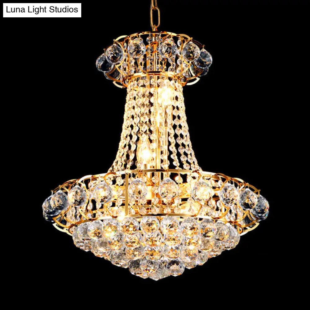 Stylish 10-Light Modern Chandelier With Crystal Shade – Gold Dome Hanging Ceiling Fixture