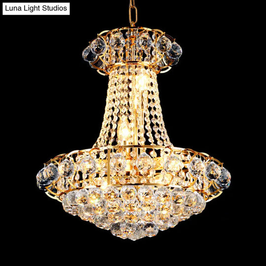 Contemporary Crystal Dome Chandelier - 10-Light Gold Ceiling Hanging Fixture