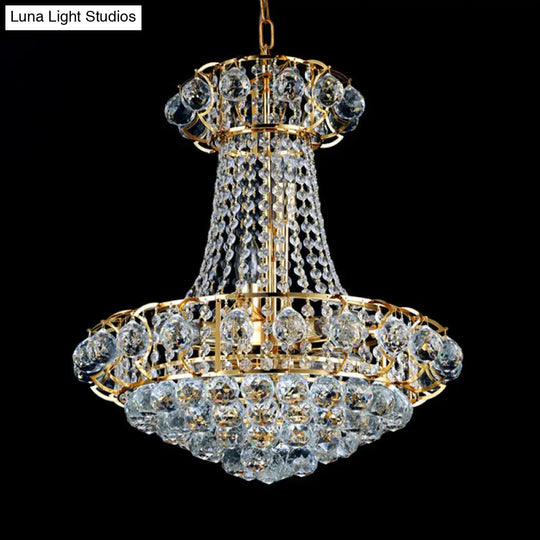 Stylish 10-Light Modern Chandelier With Crystal Shade – Gold Dome Hanging Ceiling Fixture