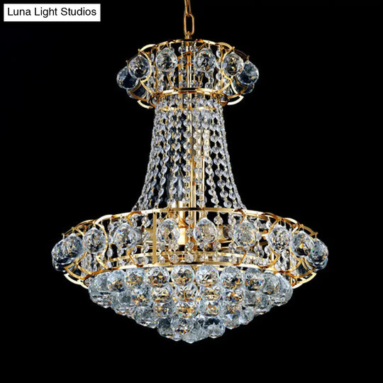 Contemporary Crystal Dome Chandelier - 10-Light Gold Ceiling Hanging Fixture