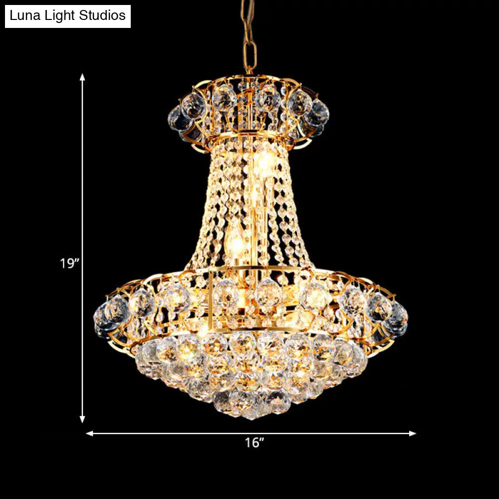 Contemporary Crystal Dome Chandelier - 10-Light Gold Ceiling Hanging Fixture