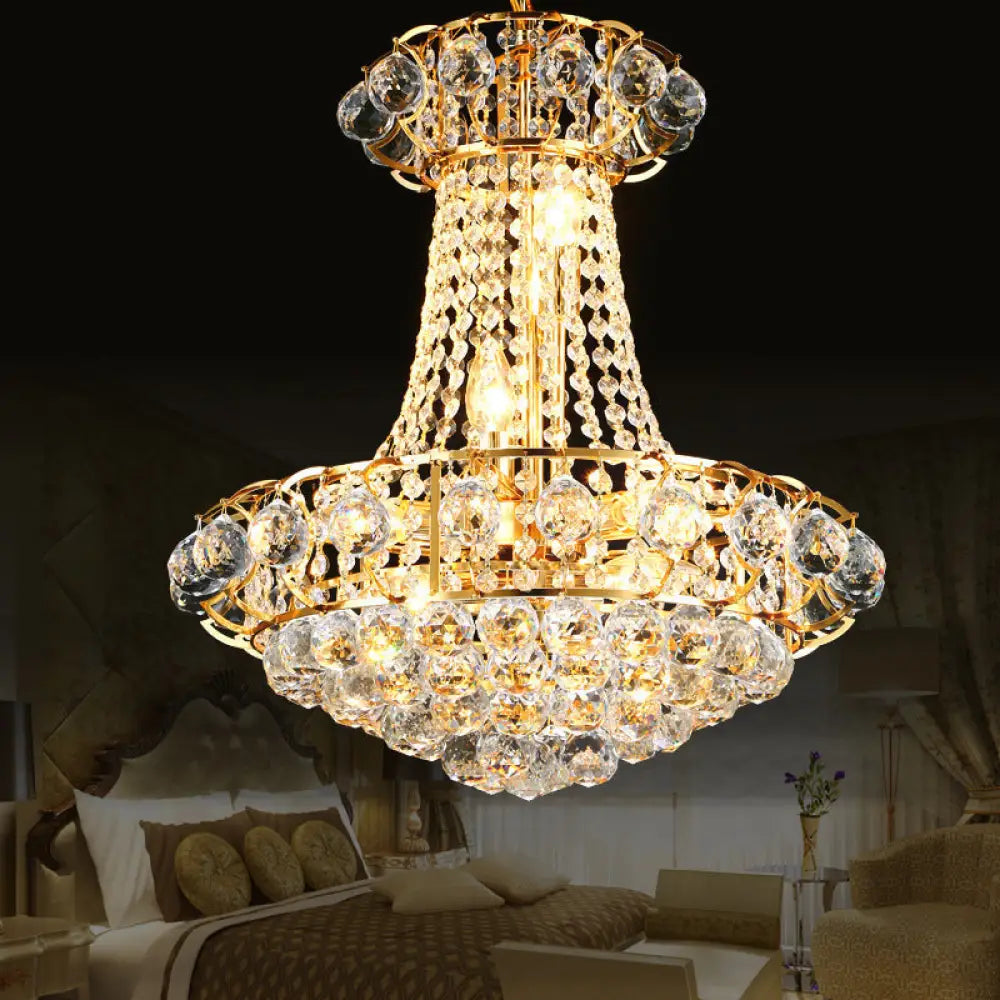 Stylish 10-Light Modern Chandelier With Crystal Shade – Gold Dome Hanging Ceiling Fixture