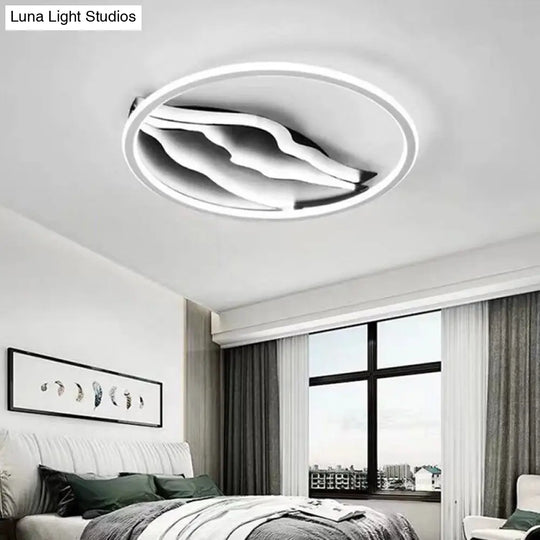 Stylish 16/19.5 Led Ceiling Flush Mount In Acrylic Black And White Warm/White Light For Bedroom