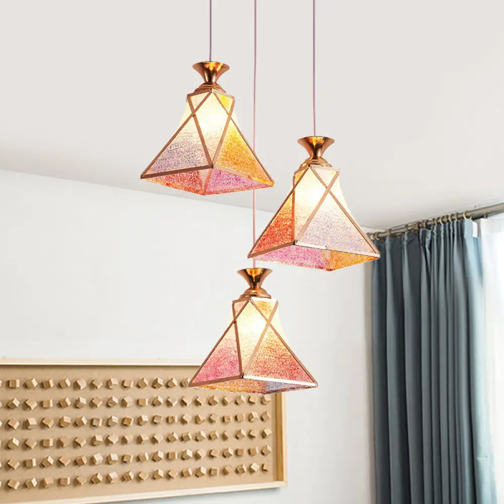 Stylish 3-Head Rose Gold Pendant Lamp With Pink Gradient Glass Shades For Modern Dining Rooms