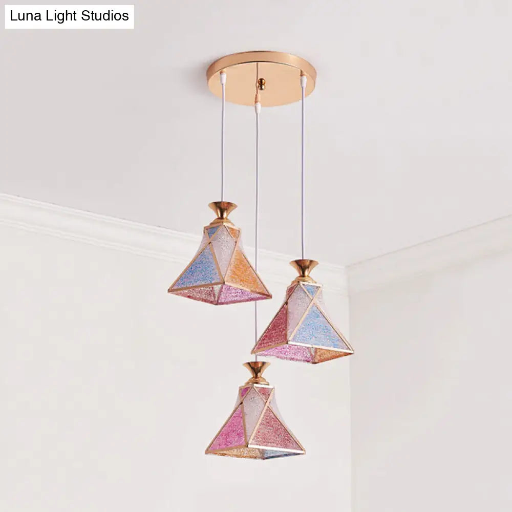 Modern 3-Head Rose Gold Pendant Lamp With Pink Glass Shades For Dining Room