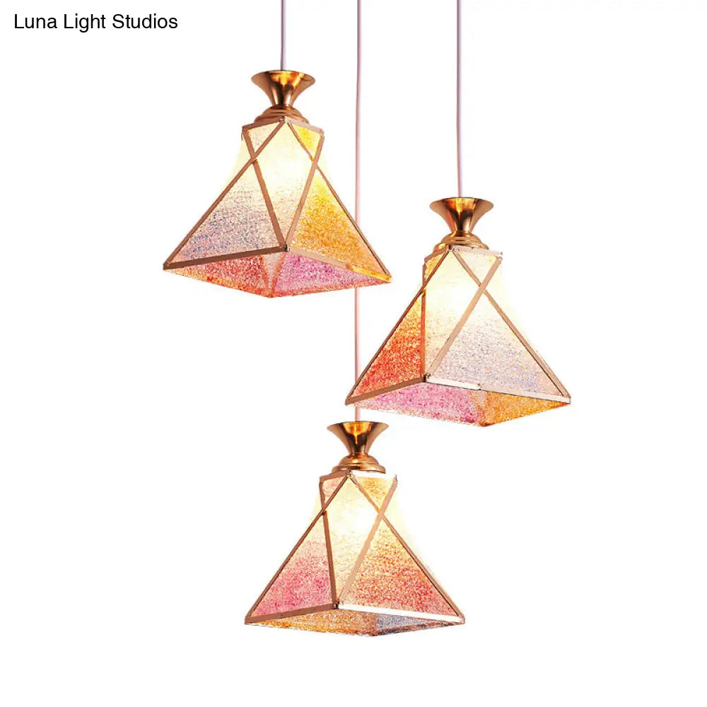 Stylish 3-Head Rose Gold Pendant Lamp With Pink Gradient Glass Shades For Modern Dining Rooms