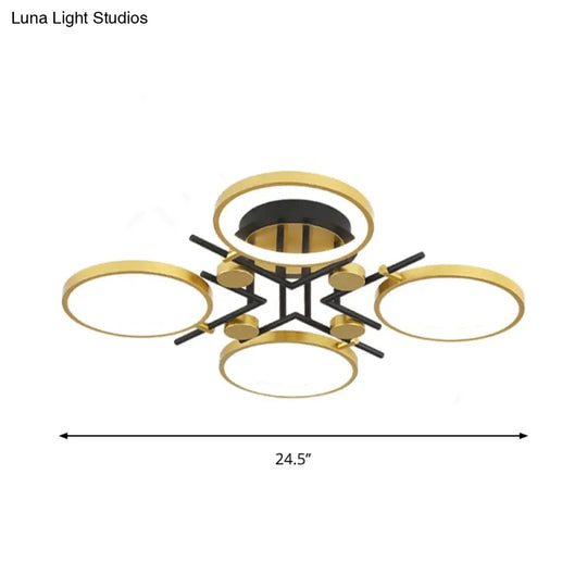 Stylish 4/6-Light Semi Flush Mount Gold Hoop Chandelier With Metal Frame - Warm/White/3 Color Light