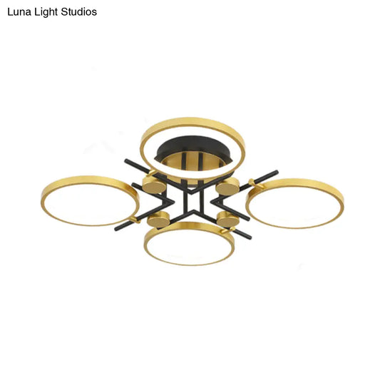 Stylish 4/6 - Light Semi Flush Mount Gold Hoop Chandelier With Metal Frame - Warm/White/3 Color