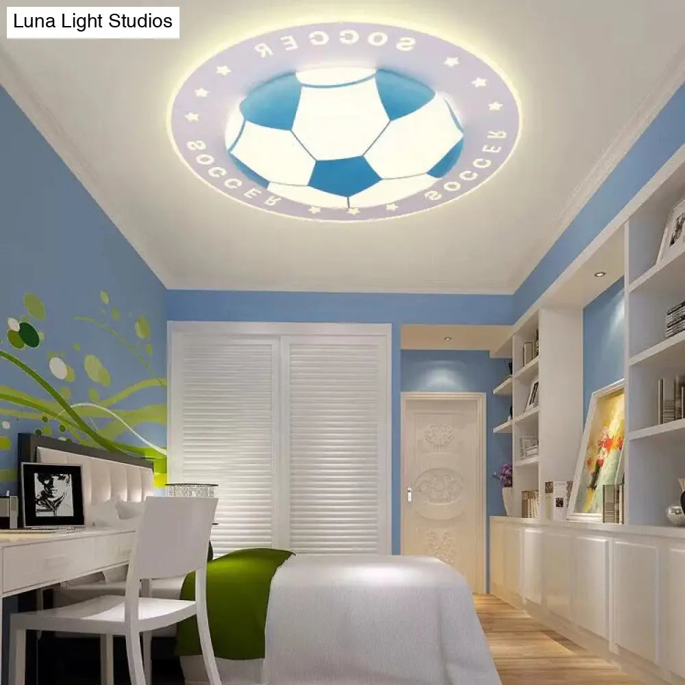 Stylish Acrylic Football Flush Ceiling Light For Study Room And Kitchen Sports Theme Blue