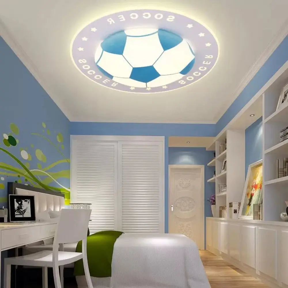 Stylish Acrylic Football Flush Ceiling Light For Study Room And Kitchen Sports Theme Blue