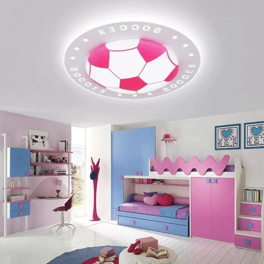 Stylish Acrylic Football Flush Ceiling Light For Study Room And Kitchen Sports Theme Pink