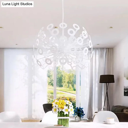 Stylish Aluminum Pendant Ceiling Light In White With Peacock Feather Element 18’/21.5’ Width