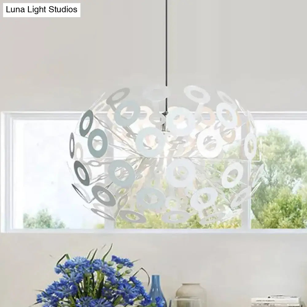 Modern Stylish Aluminum Pendant Light In White With Peacock Feather Element 18/21.5 Width / 18