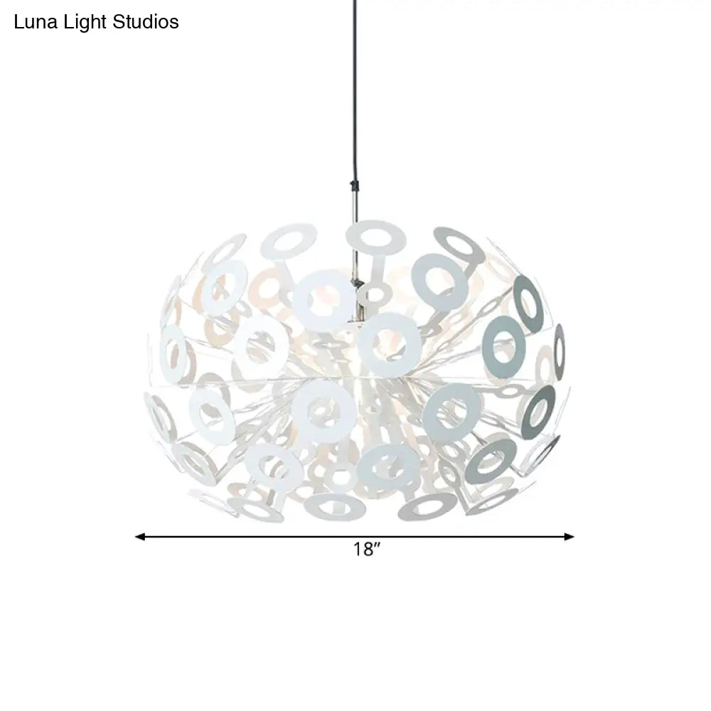 Stylish Aluminum Pendant Ceiling Light In White With Peacock Feather Element 18’/21.5’ Width