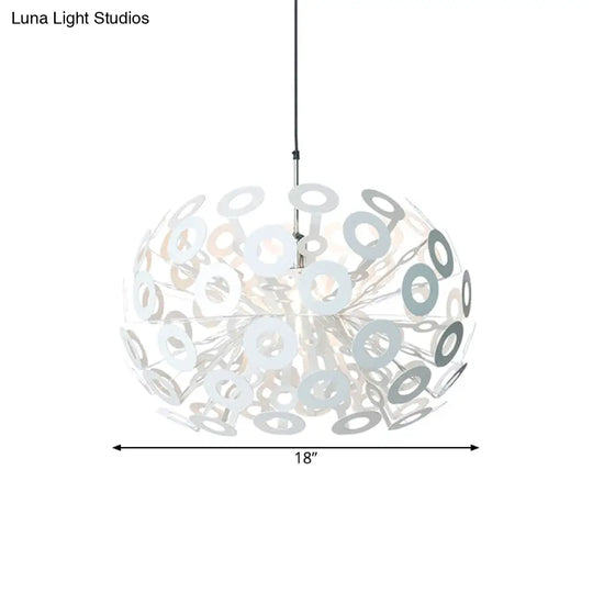 Stylish Aluminum Pendant Ceiling Light In White With Peacock Feather Element 18’/21.5’ Width