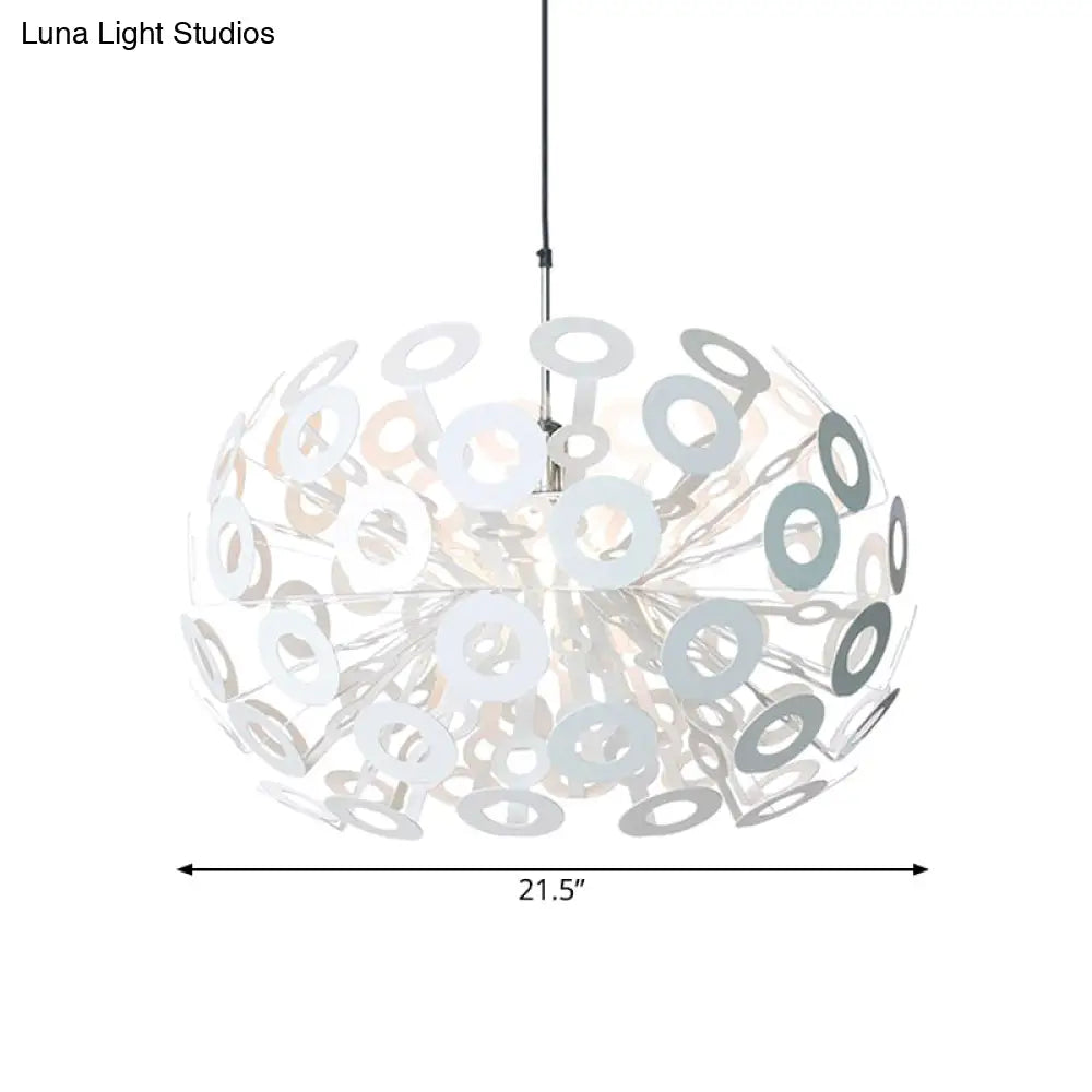 Stylish Aluminum Pendant Ceiling Light In White With Peacock Feather Element 18’/21.5’ Width