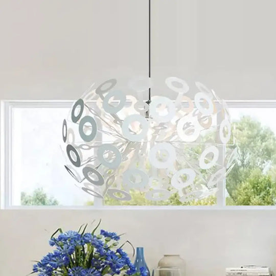 Stylish Aluminum Pendant Ceiling Light In White With Peacock Feather Element 18’/21.5’ Width / 18’