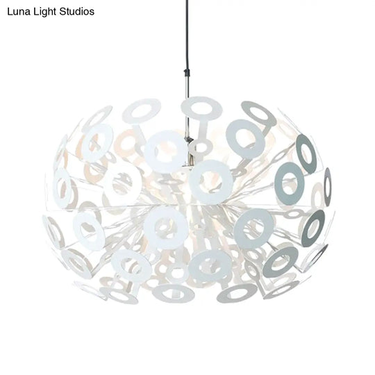 Stylish Aluminum Pendant Ceiling Light In White With Peacock Feather Element 18’/21.5’ Width