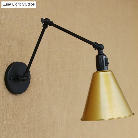 Stylish Antique Wrought Iron Wall Sconce With Cone Table Design And 1 Head In Black Or White