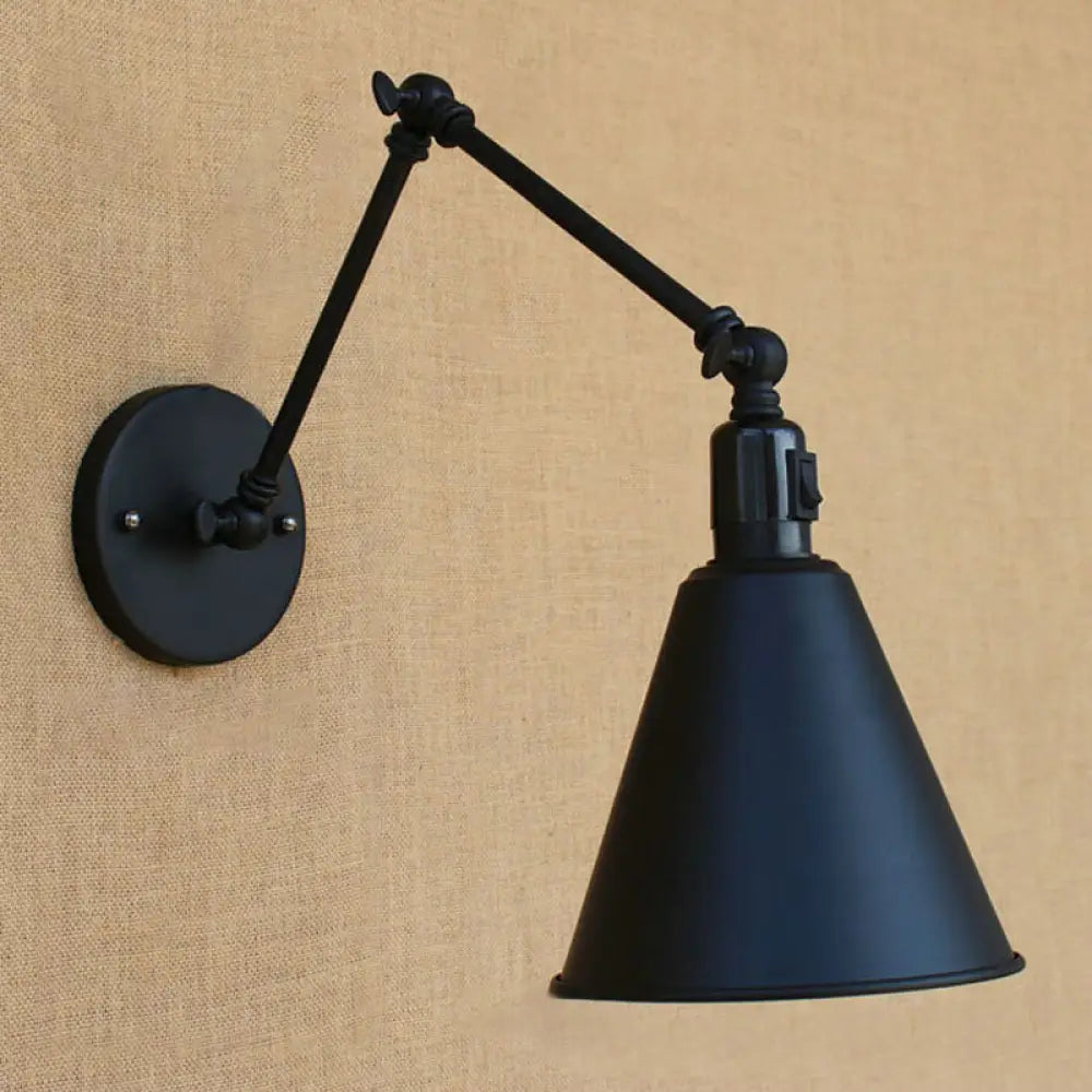 Stylish Antique Wrought Iron Wall Sconce With Cone Table Design And 1 Head In Black Or White / 8+8