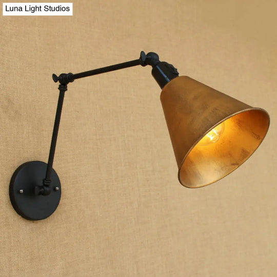 Stylish Antique Wrought Iron Wall Sconce With Cone Table Design And 1 Head In Black Or White