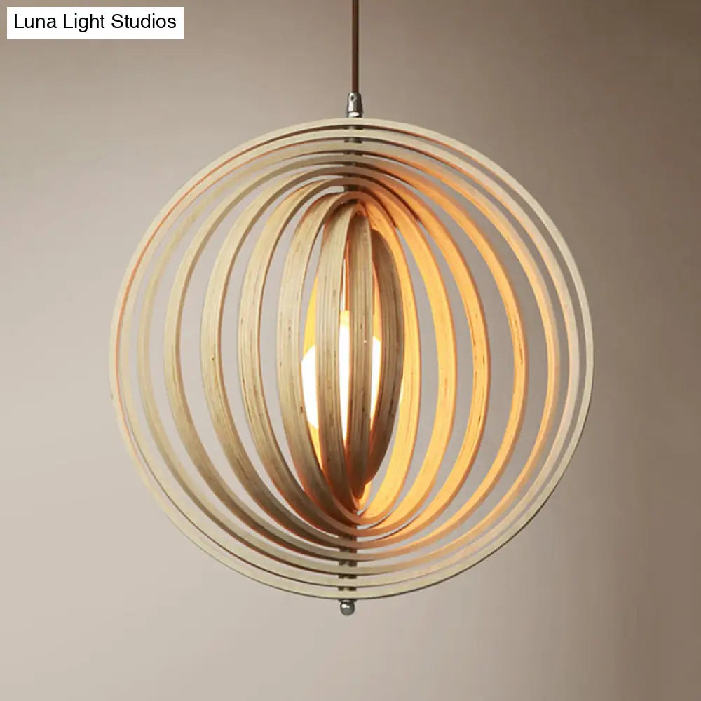 Stylish Asian Wood Sphere Pendant Light - Rotatable 1-Light 16/19.5 Wide Beige Fixture