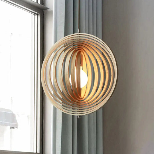 Stylish Asian Wood Sphere Pendant Light - Rotatable 1-Light 16/19.5 Wide Beige Fixture / 16