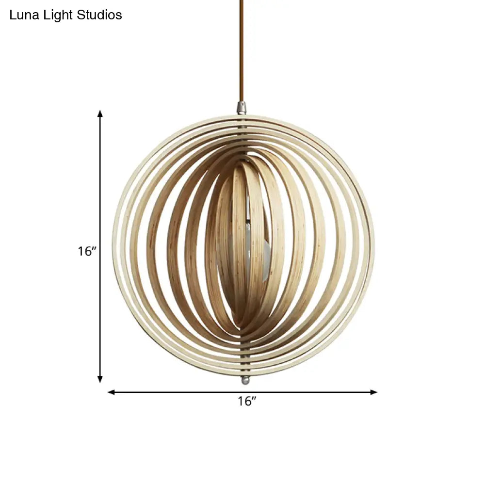 Stylish Asian Wood Sphere Pendant Light - Rotatable 1-Light 16/19.5 Wide Beige Fixture