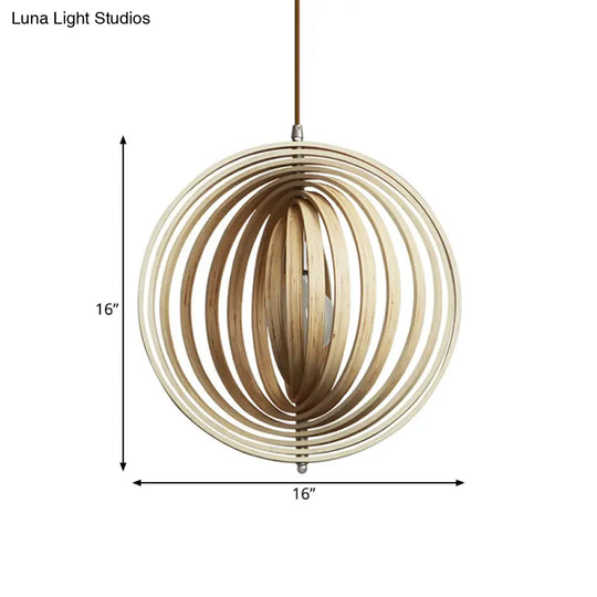 Stylish Asian Wood Sphere Pendant Light - Rotatable 1-Light 16/19.5 Wide Beige Fixture