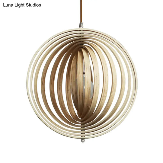 Stylish Asian Wood Sphere Pendant Light - Rotatable 1-Light 16/19.5 Wide Beige Fixture