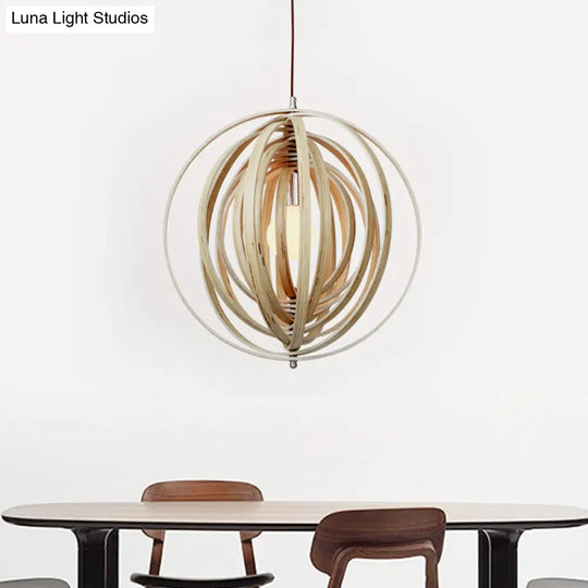 Stylish Asian Wood Sphere Pendant Light - Rotatable 1-Light 16/19.5 Wide Beige Fixture