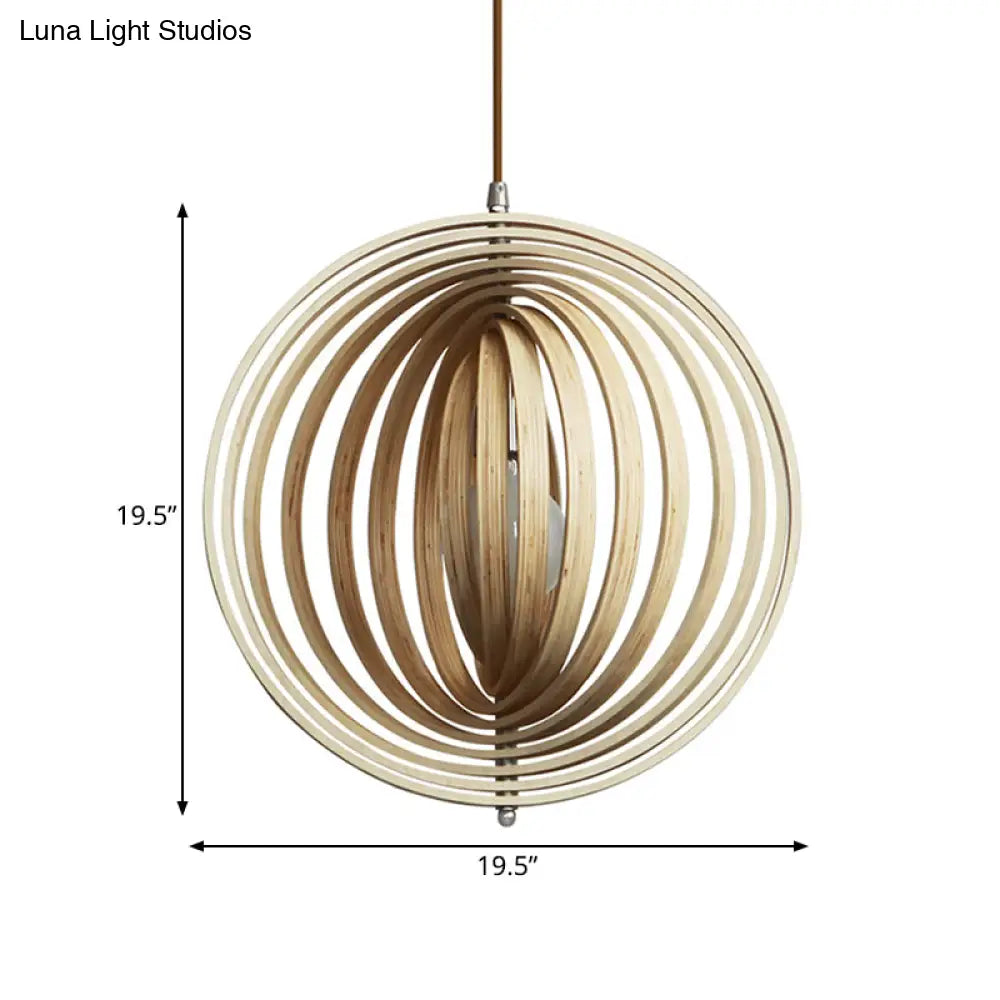 Stylish Asian Wood Sphere Pendant Light - Rotatable 1-Light 16/19.5 Wide Beige Fixture